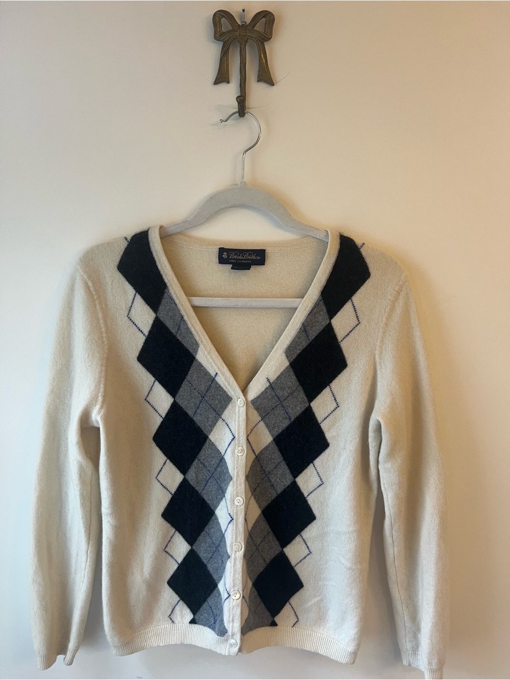 Brooks Brothers 100% Cashmere Cardigan Argyle Women's Large